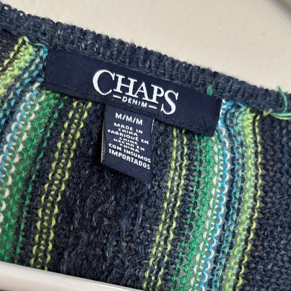 CHAPS Blue Long Sweater Vest Size Medium Shawl Open Front Cardigan - Picture 8 of 8